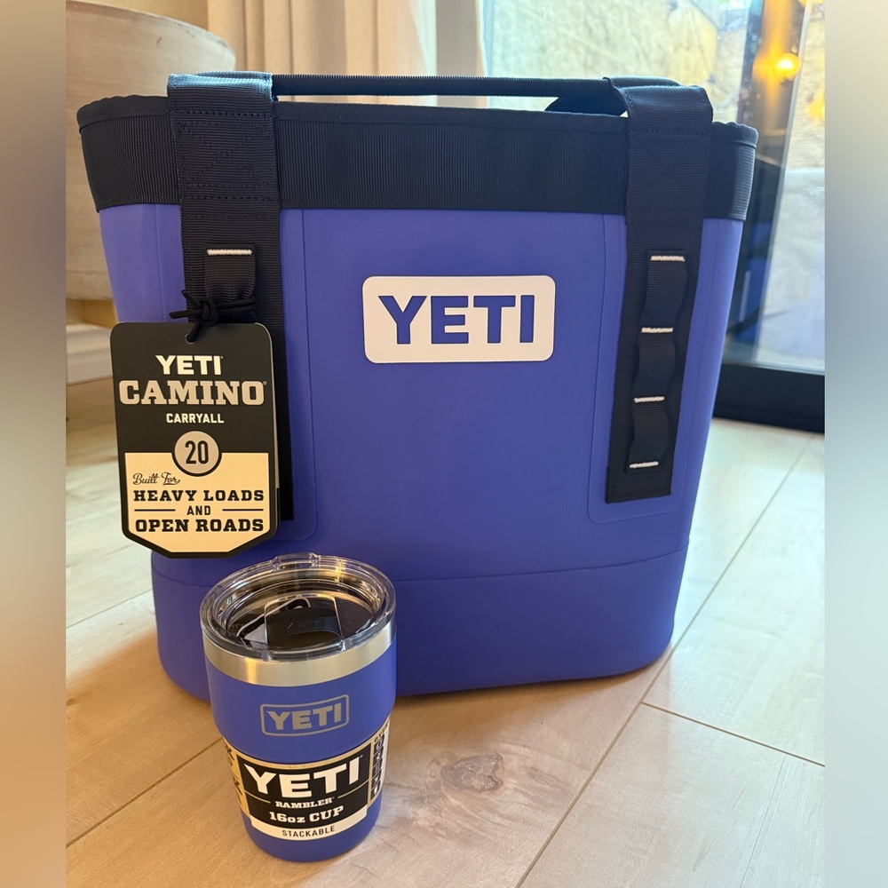NWT: YETI Camino Carryall 20 and 16oz Rambler in Ultramarine Violet